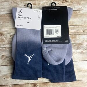 2 pair Jordan Nike Everyday Plus Cushioned Crew Socks L Blue Purple Fade Dri Fit